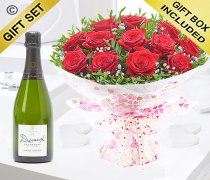 Twelve hugs and kisses with a delicious bottle champagne Code: JGF424012RDG | Local Delivery Or Collect From Shop Only