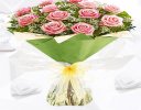 12 Pink rose hand-tied with gypsophila Code: JGF945012PR | Local delivery or collect from our shop only