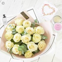 Beautifully Simple White Rose Bouquet With Candle and Card Code: SIWRHT1  | National delivery and local delivery or collect from shop